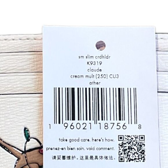 Kate Spade Small Slim Claude Dachshund Christmas Lights Card Case Wallet Cream - Picture 5 of 6